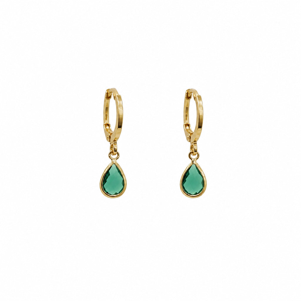 Brincos Argolinha Click Gota Verde Banho Ouro 18k