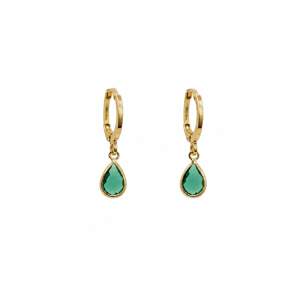 Brincos Argolinha Click Gota Verde Banho Ouro 18k