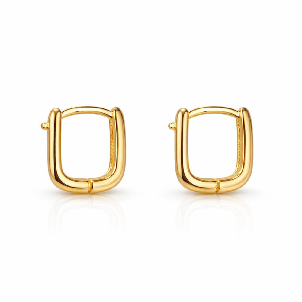 Brincos Argolinha Click Retang PP Banho Ouro 18k