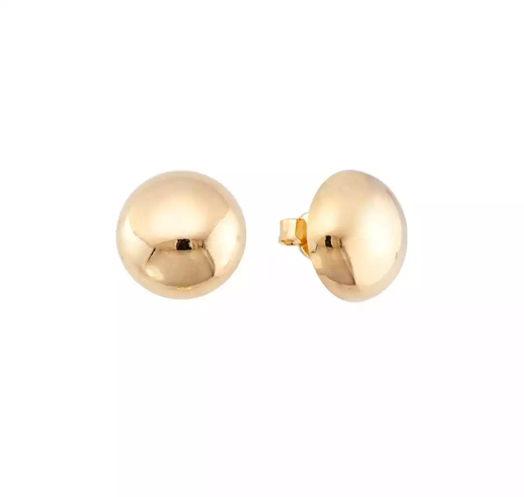 Brincos Botão 14mm Banho Ouro 18k