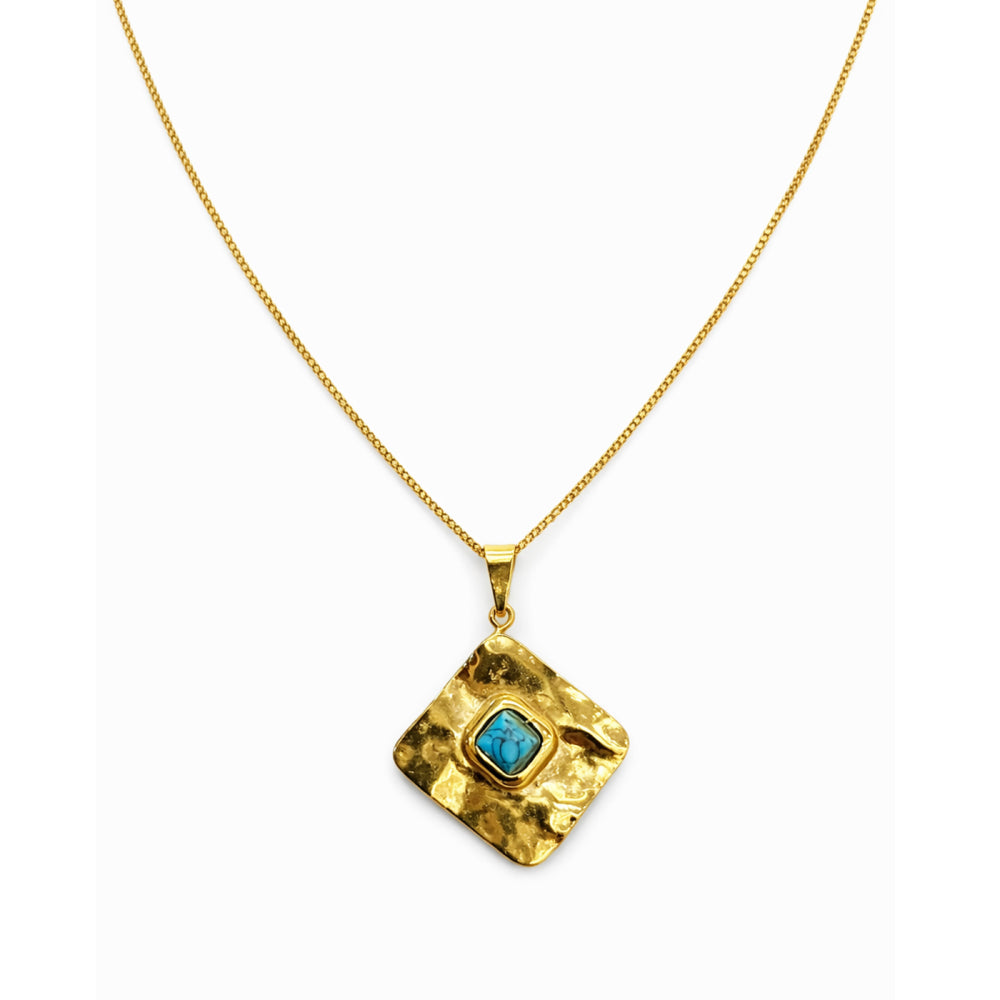 Colar Dourado Pingente Martelado Azul