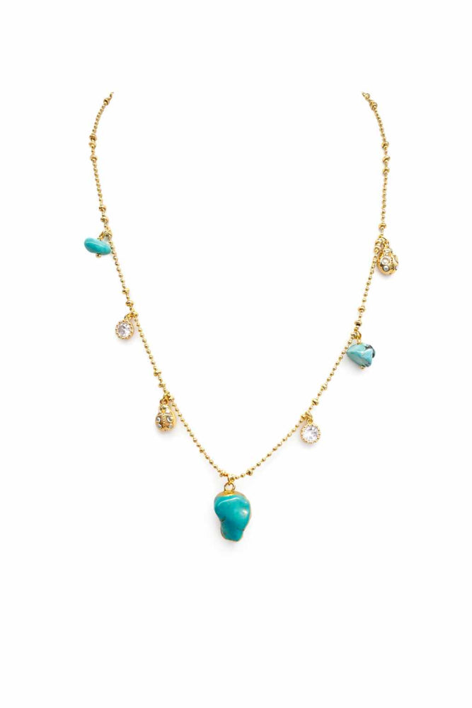 Colar Dourado Pingente Pedra Azul