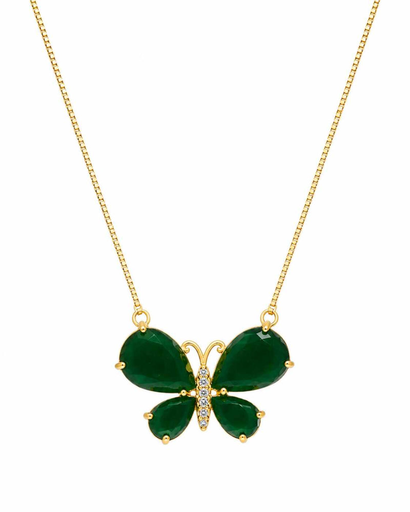 Colar Pingente Borboleta Verde Esmeralda