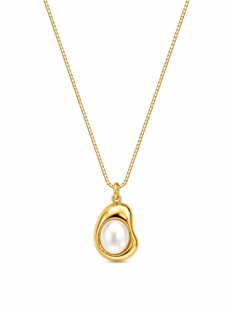 Colar Pingente Orgânico Dourado Pérola