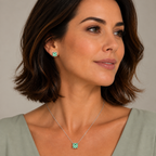 Conjunto Colar + Brincos Ponto de Luz Quadrado Verde Paraíba