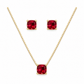 Conjunto Colar + Brincos Ponto de Luz Quadrado Rubi