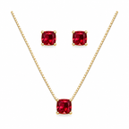 Conjunto Colar + Brincos Ponto de Luz Quadrado Rubi