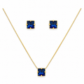 Conjunto Colar + Brincos Ponto de Luz Quadrado Azul Safira
