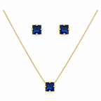 Conjunto Colar + Brincos Ponto de Luz Quadrado Azul Safira