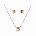Conjunto Colar + Brincos Ponto de Luz Quadrado Champagne