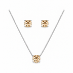 Conjunto Colar + Brincos Ponto de Luz Quadrado Champagne