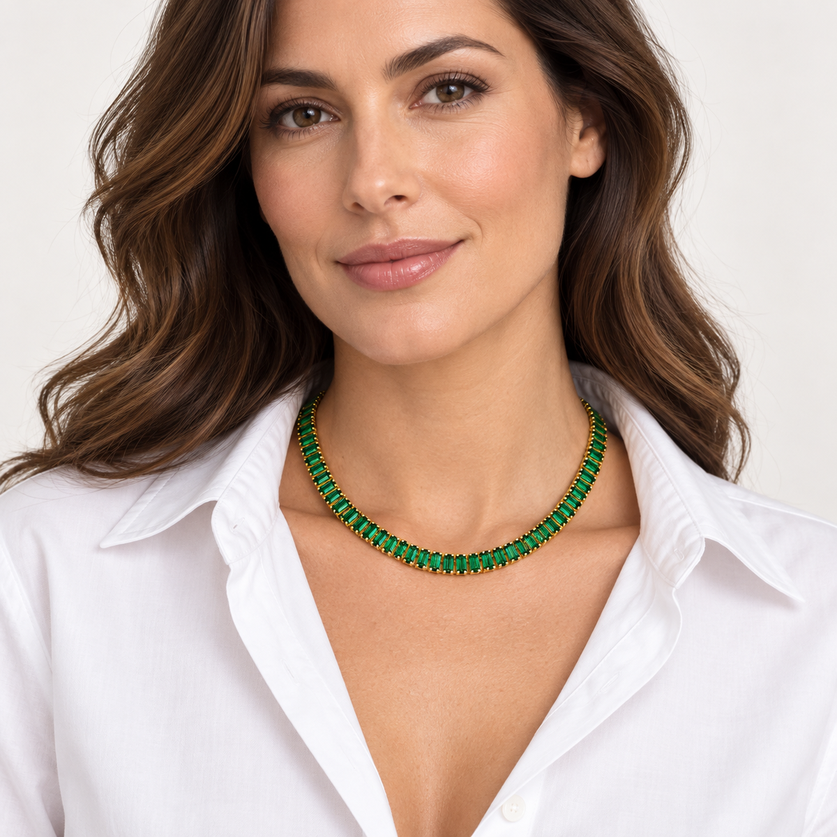 Colar Choker Riviera Baguete Verde