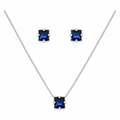 Conjunto Colar + Brincos Ponto de Luz Quadrado Azul Safira