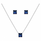 Conjunto Colar + Brincos Ponto de Luz Quadrado Azul Safira