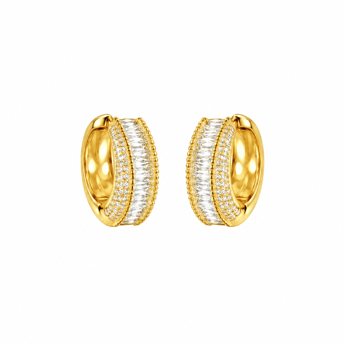 Brincos Argola Zircônias Baguete