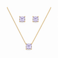 Conjunto Colar + Brincos Ponto de Luz Quadrado Lavanda