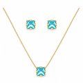 Conjunto Colar + Brincos Ponto de Luz Quadrado Azul Topázio