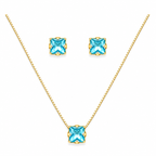 Conjunto Colar + Brincos Ponto de Luz Quadrado Azul Topázio