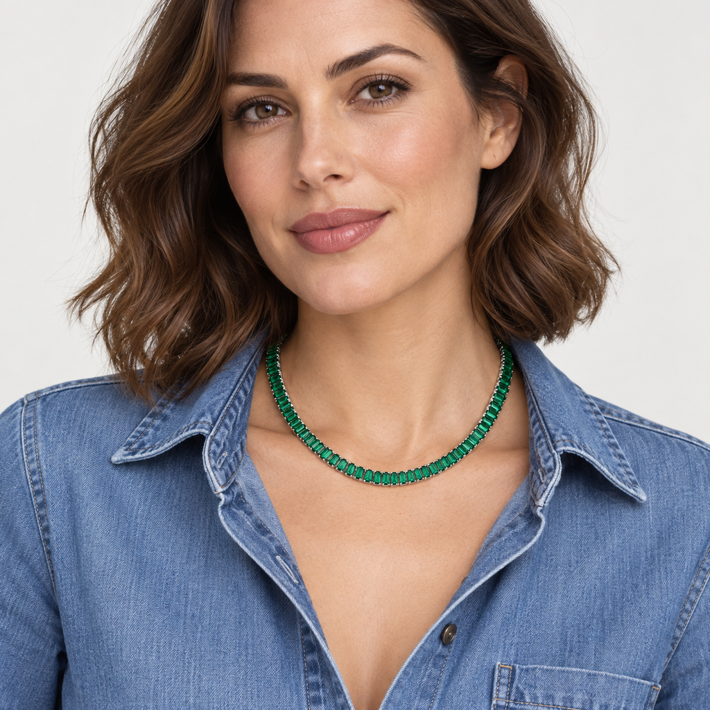 Colar Choker Riviera Baguete Verde