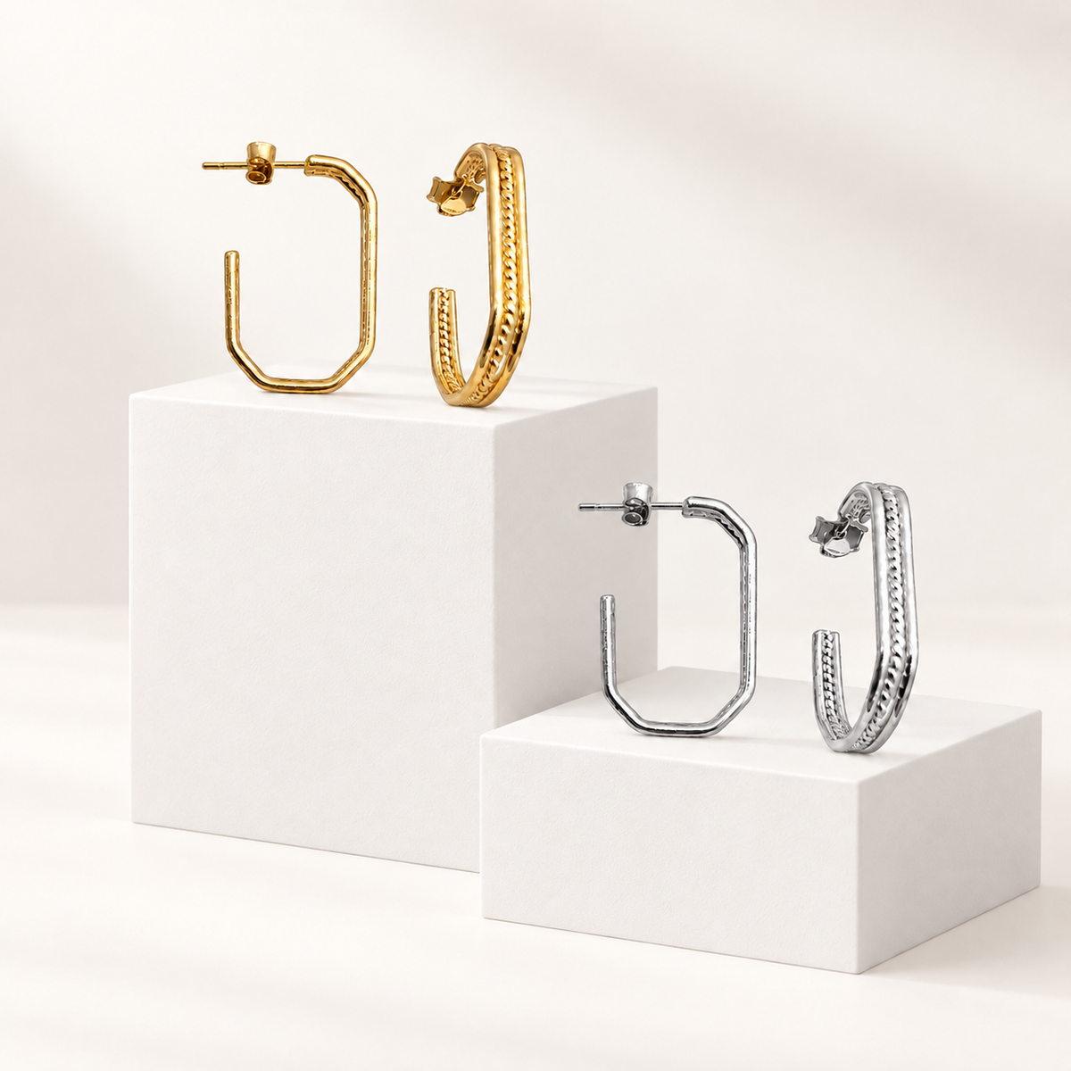 Brincos Argola Aberta Retangular