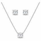 Conjunto Colar + Brincos Ponto de Luz Quadrado Cristal