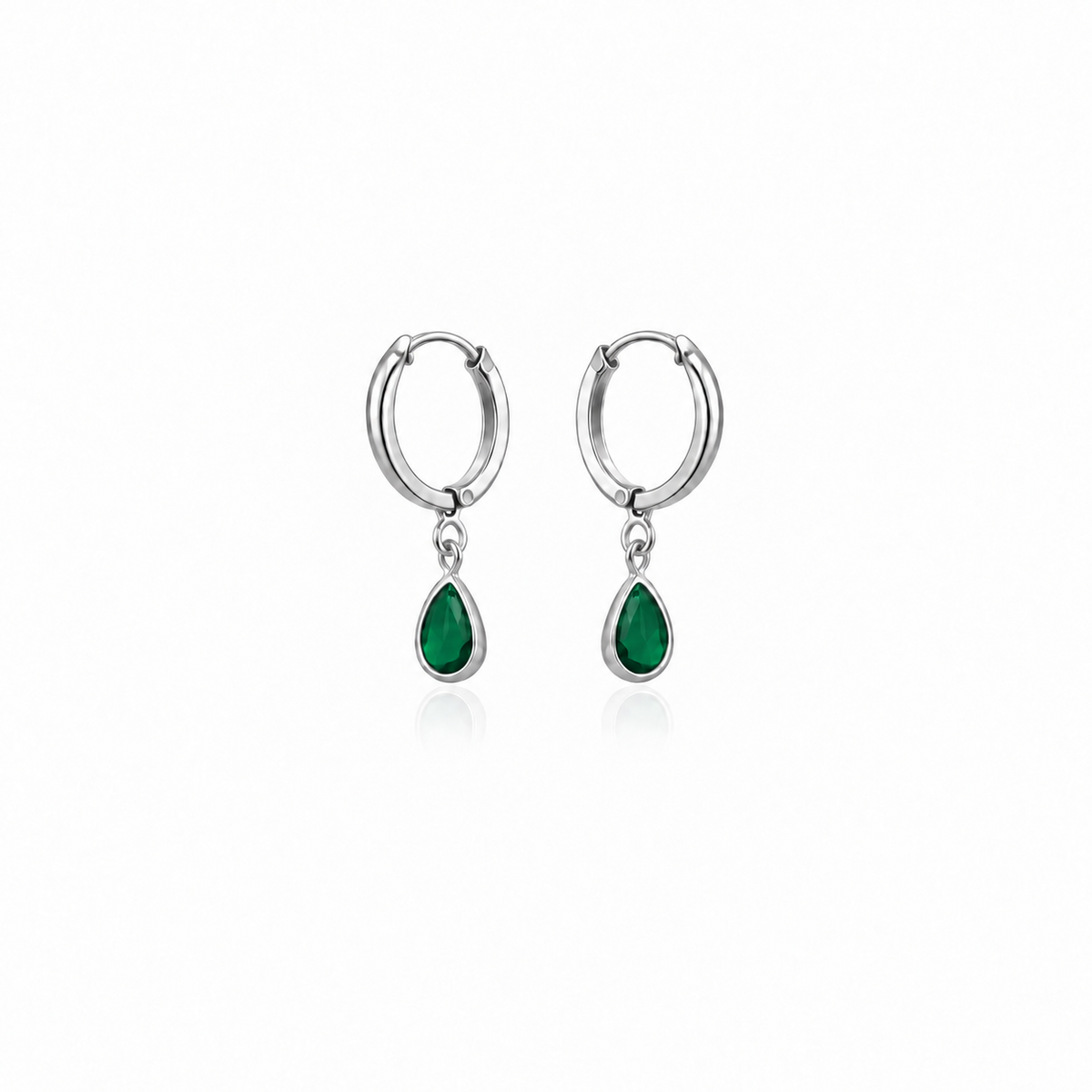 Brincos Argolinha Click Pingente Gota Verde Esmeralda