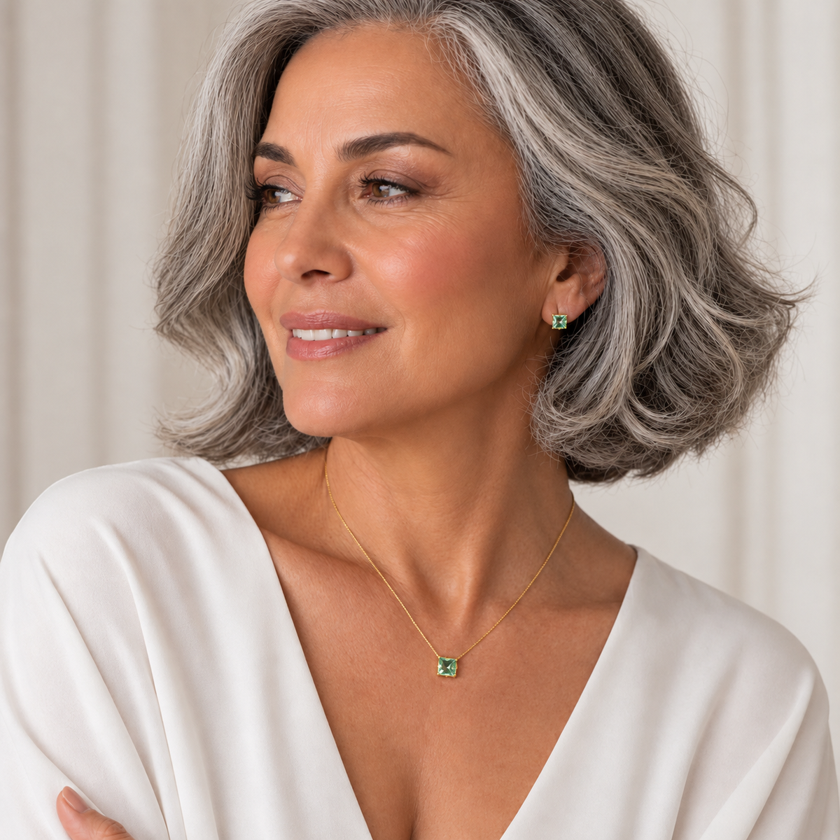 Conjunto Colar + Brincos Ponto de Luz Quadrado Verde Paraíba