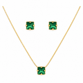 Conjunto Colar e Brincos Ponto de Luz Quadrado Verde Esmeralda