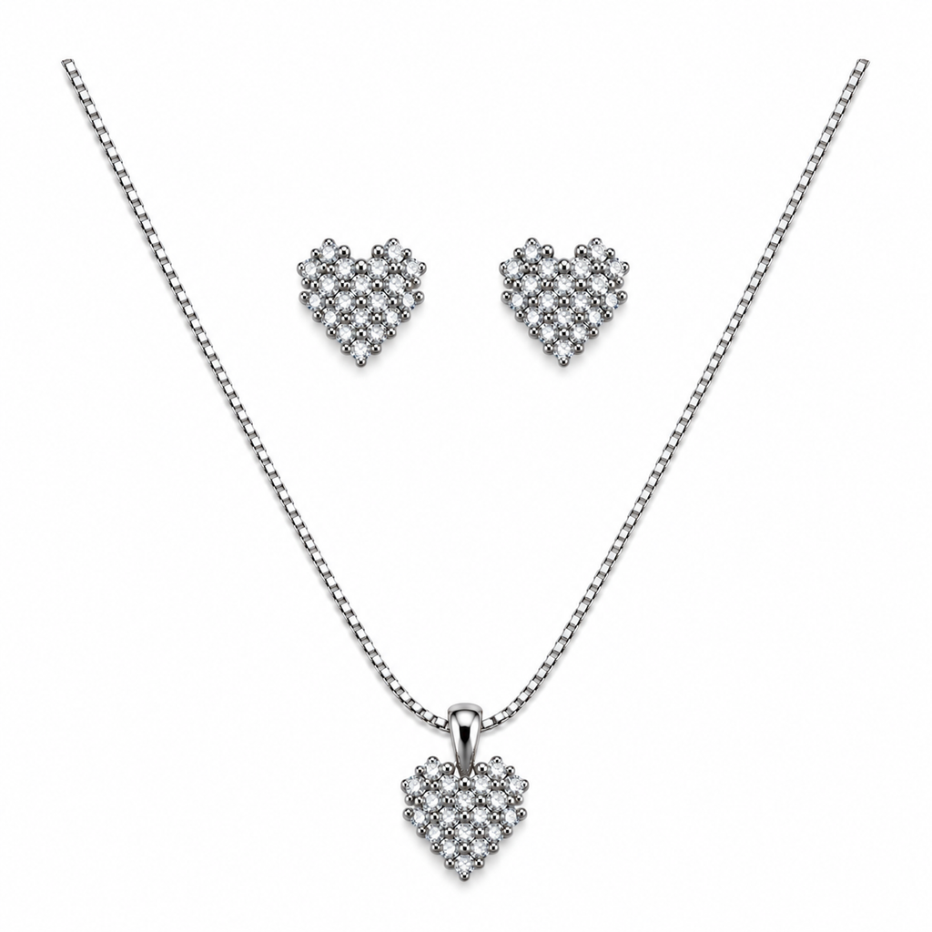 Conjunto Brincos + Colar Pingente Coração