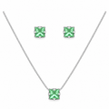 Conjunto Colar + Brincos Ponto de Luz Quadrado Verde Paraíba