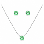 Conjunto Colar + Brincos Ponto de Luz Quadrado Verde Paraíba