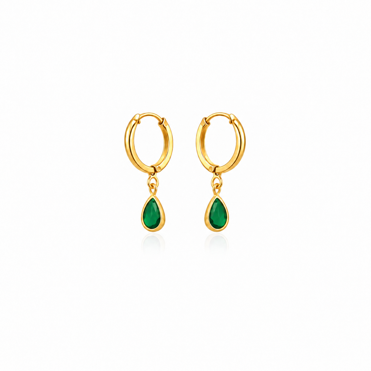 Brincos Argolinha Click Pingente Gota Verde Esmeralda
