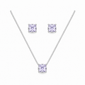 Conjunto Colar + Brincos Ponto de Luz Quadrado Lavanda