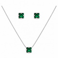 Conjunto Colar + Brincos Ponto de Luz Quadrado Verde Esmeralda