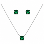 Conjunto Colar + Brincos Ponto de Luz Quadrado Verde Esmeralda
