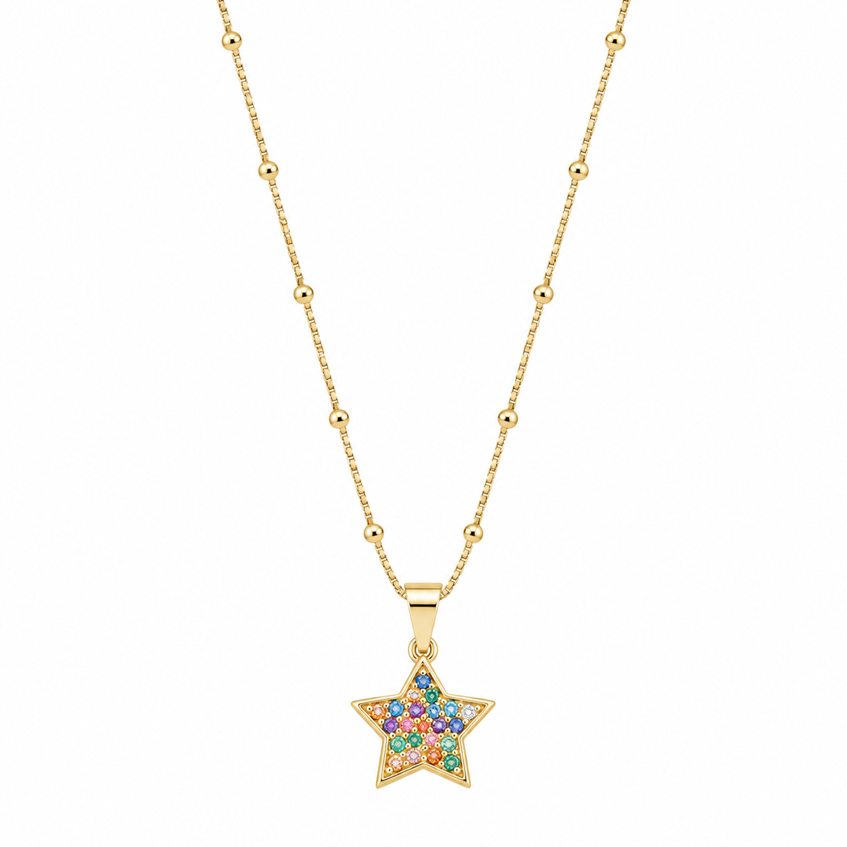 Colar Pingente Estrela Zircônias Colorida
