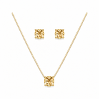 Conjunto Colar + Brincos Ponto de Luz Quadrado Champagne