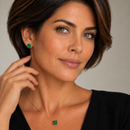 Conjunto Colar e Brincos Ponto de Luz Quadrado Verde Esmeralda