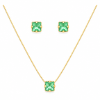 Conjunto Colar + Brincos Ponto de Luz Quadrado Verde Paraíba